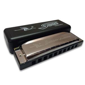 Swan7 SW10H Key C Diatonic Blues 10 Hole 20 Tones Silver Harmonica Mouth Organ with Black Case 