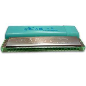 Swan7 SW24H-SLV Key C 24 Hole 48 Reed Silver Harmonica Mouth Organ with Blue Case 